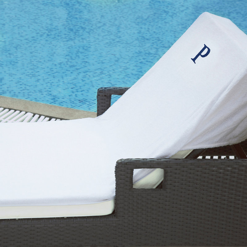100% Combed Cotton Terry Monogrammed Patio Chaise Lounge Chair Cover, P