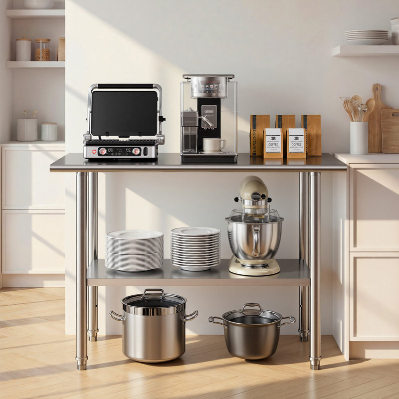 Table de travail en acier inoxydable, 61 x 122 cm, idéale pour la préparation des aliments. Poste de travail de cuisine professionnel avec tablette inférieure réglable. Table de travail utilitaire robuste en métal, conçue pour les restaurants, les maisons, les hôtels, les garages et l'extérieur.