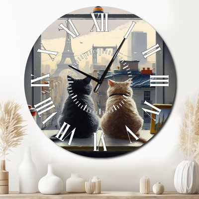 Two Cats In Paris III - Animals White Face Wall Clock