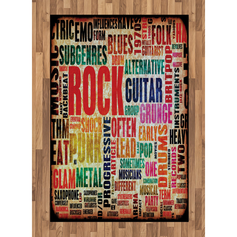 Music Retro High Density Long Fiber Poly Threads Decorative Area Rug Carpet, Rectangle 4' x 5'8"