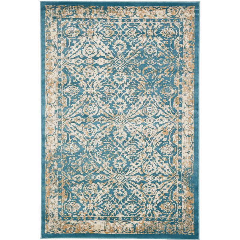 Tapis décoratif bleu oriental/beige Alesund, Rectangle 6 pi x 9 pi