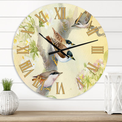 Birds On A Blossoming Apple Tree - Traditional wall clock