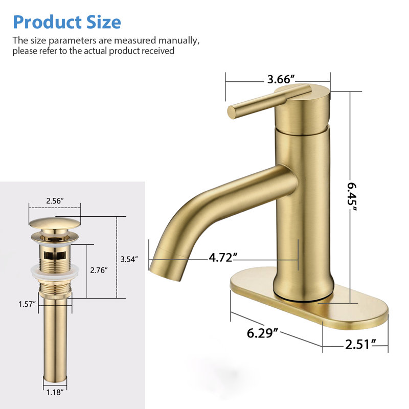 Single-handle Bathroom Faucet, Brushed Gold, Drain Assembly Included