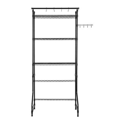 Adjustable Over Washer and Dryer Storage Shelf with Hanger Rod & Hooks - Heavy Duty Carbon Steel Laundry Room Organizer Rack for Space Saving