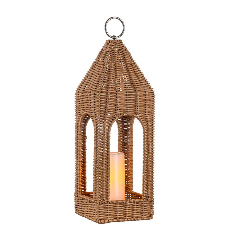 H17 Inch Natural Rattan Solar Lantern With Led Flameless Candle Handwoven Wicker Decorative Lantern For Tabletop Patio Porch Farmhouse Indoor Outdoor Decor
