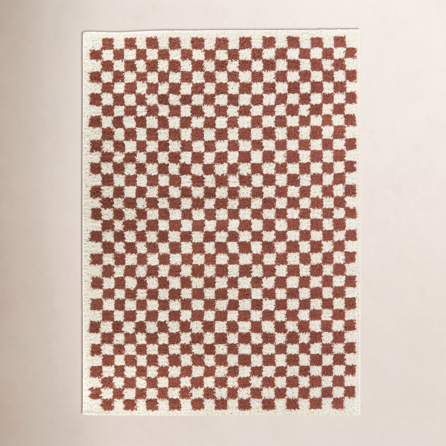 Walker Burnt Orange Cream Checkered Shag Rug, Rectangle 7'10" x 10'