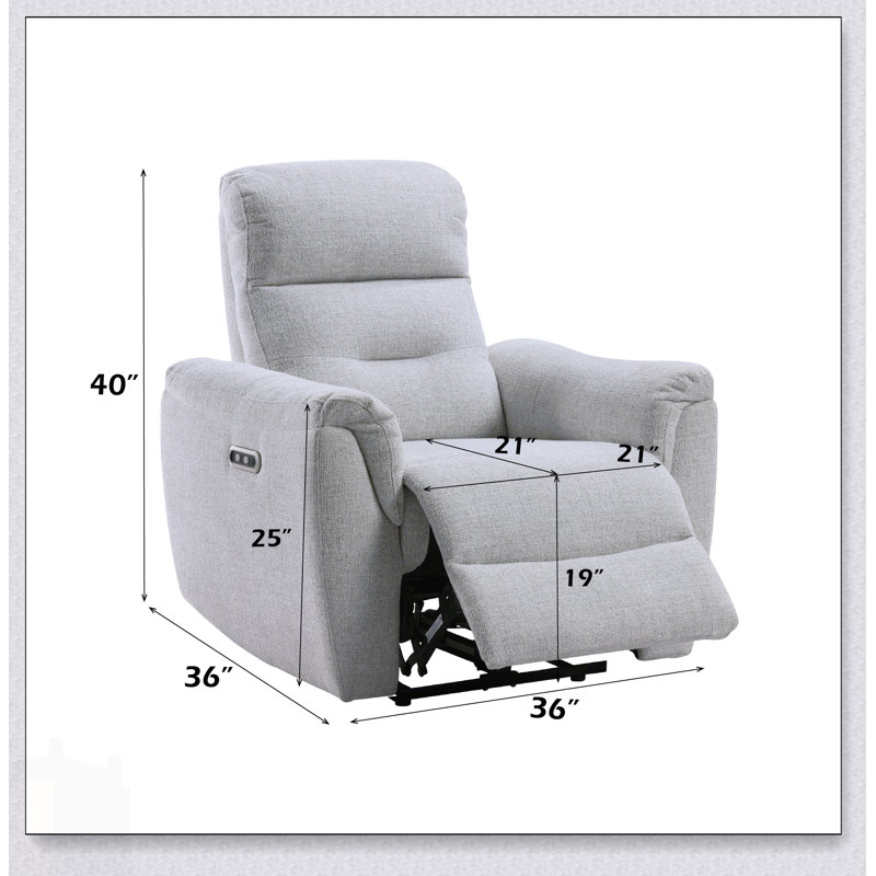 Eastre Gray Chenille Power Motion Recliner With USB And Type C Ports For Ultimate Comfort And Convenience