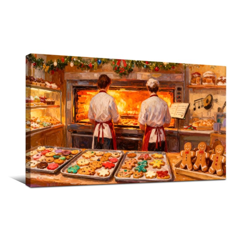 Boulangeries de Noël dans la cuisine avec biscuits et pain d'épices, H 28 po x l 58 po
