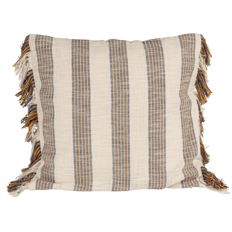 Stripe Cotton Pillow With Fringe
