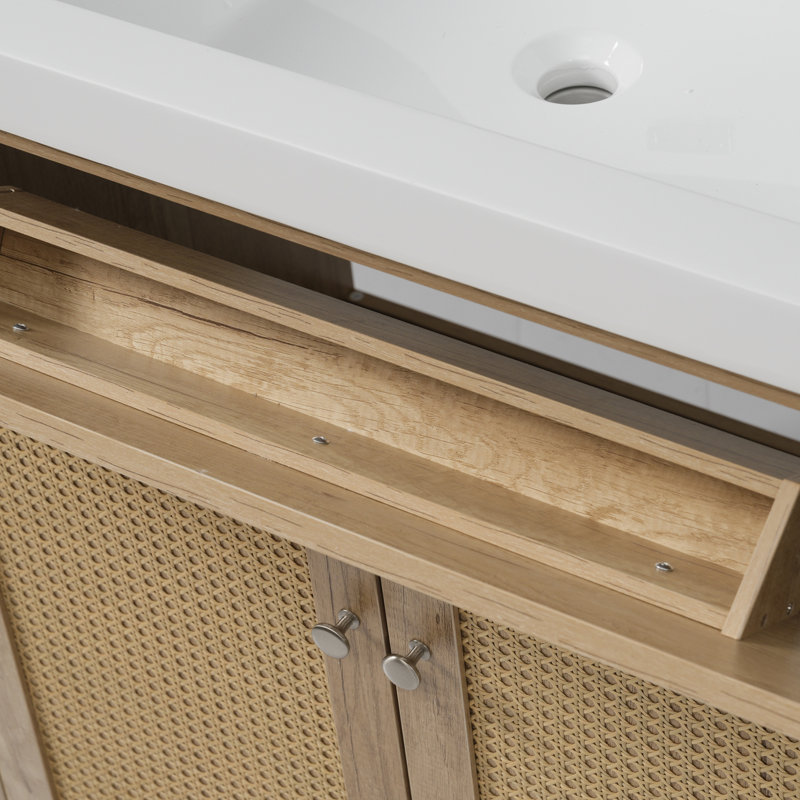 60-Inch Wood-Tone Double Sink Bathroom Vanity - SMC Sink, Large Storage, Soft-Close Doors & Trays, Wood