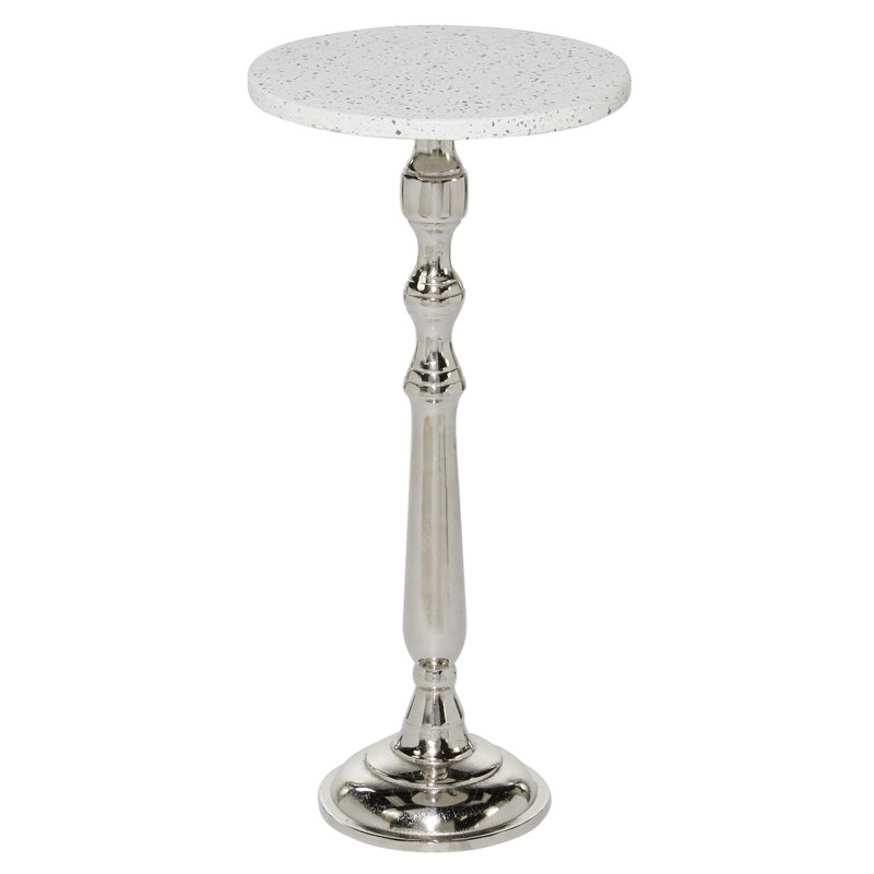 Terrazzo Stone Side End Silver Accent Table with Marble Top