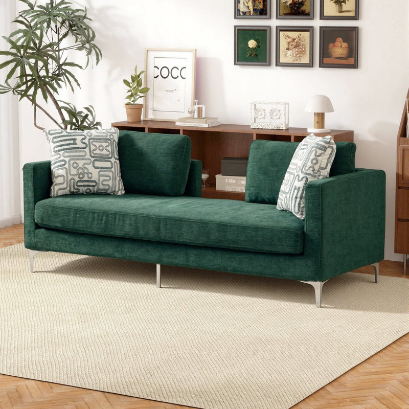 Canapé 77,5 "en chenille moderne pour la chambre d'amis du salon, Green Chenille
