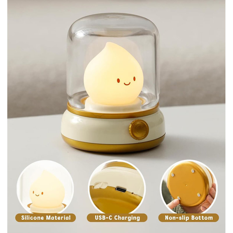 Flameless LED Candles Lamp: Silicone Flame, Amber Light - Rechargeable Dimmable Night Light for Kids & Christmas