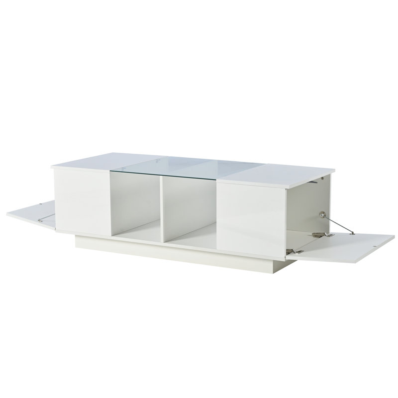 Calep Trestle Coffee Table with Storage, White