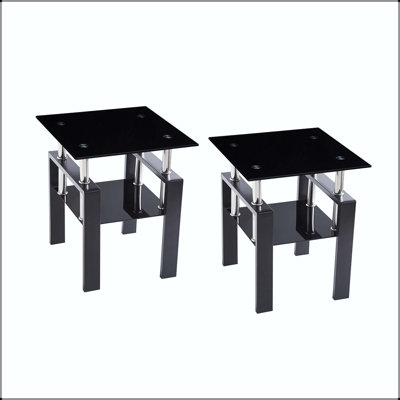 Table de canapé 2 pièces en verre noir avec pieds en métal