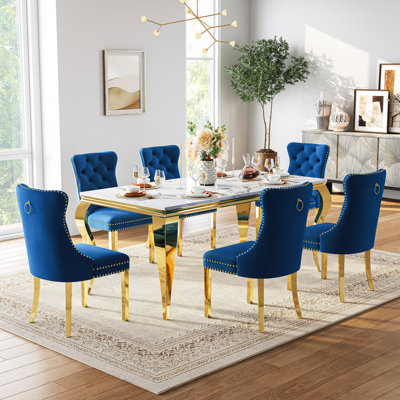 Luxurious Dining Table, 69” Dining Room Table, Rectangular Faux Marble Kitchen Table For Dining Room Family Gatherin