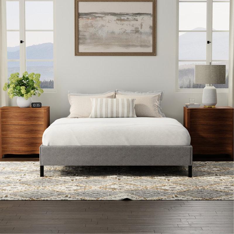 Black And Gray, Upholstered, Standard Foundation, Queen, Bed, All Mattress Configurations, Quick Assembly Bed Frame, Foam Beds, Tool - Setup