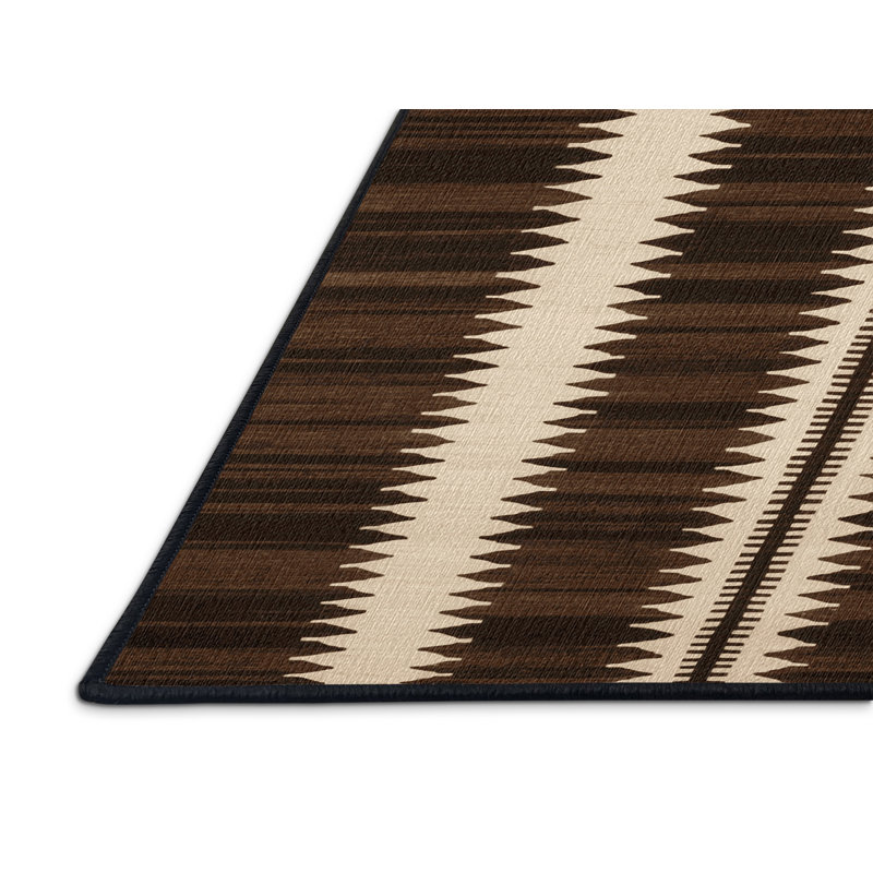 Washable Espresso Cream Striped Area Rug, Square 6'