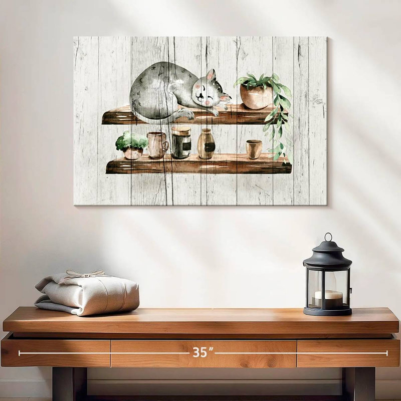 Chat endormi Brampt sur bois, H 16 po x l 24 po