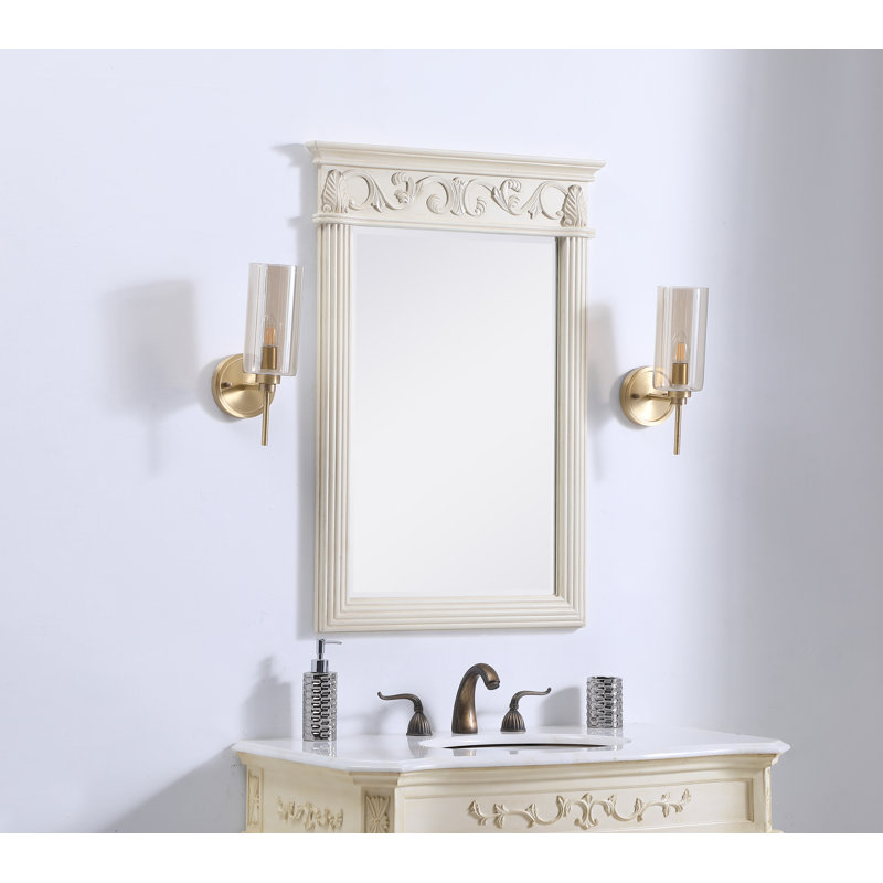 Aurillac Traditional Beveled Bathroom/Vanity Mirror, 30" H x 21" W, Antique White
