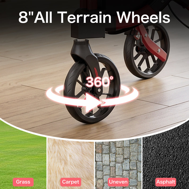 Flybrother Lightweight 3 Wheel Walker for Seniors, 13 lbs Foldable Aluminum Rollator with Cup Holder
