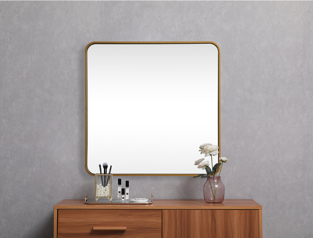 Metal Square Wall Mirror, 30"  x 30" , Brass