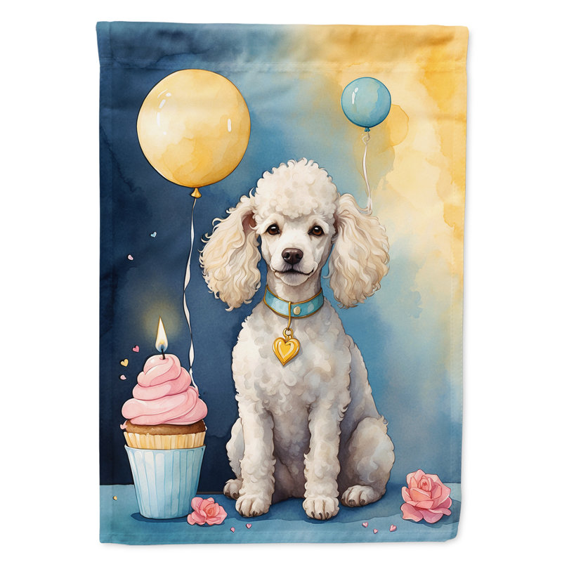 Drapeau de jardin «Happy Birthday», Caniche blanc