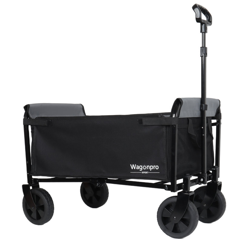 Chariot utilitaire pliant robuste avec banquette et laisse pour le camping, la plage et le magasinage (noir / gris)