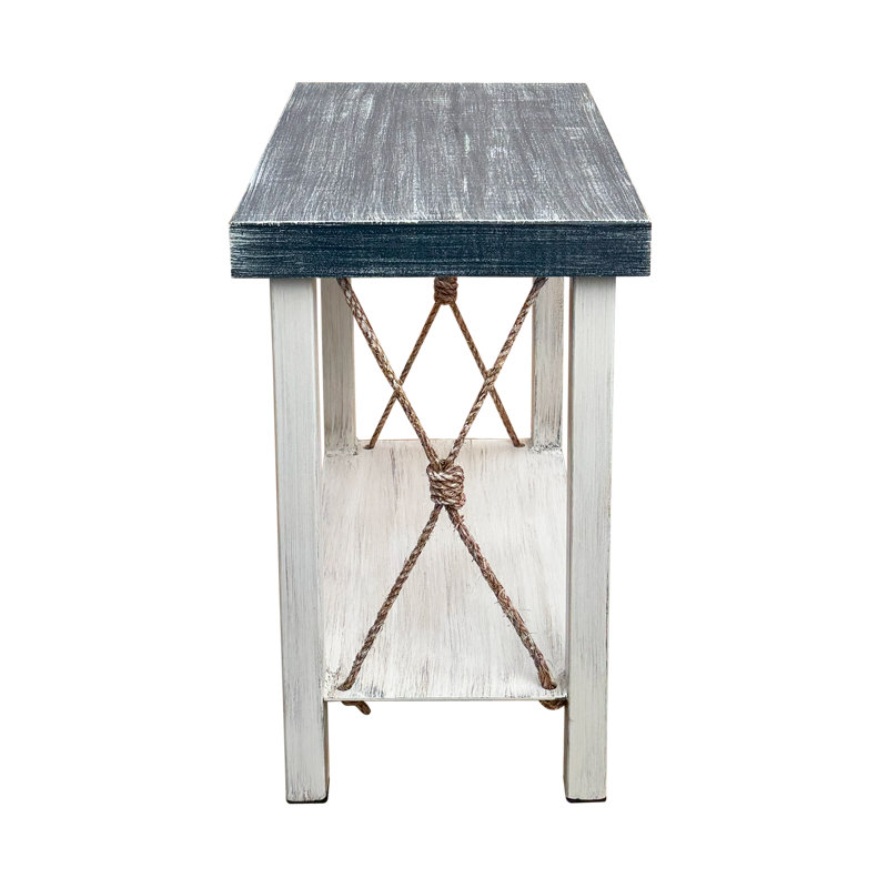 Table de bout rectangulaire en fer avec accent de corde nouée patinée, Marine