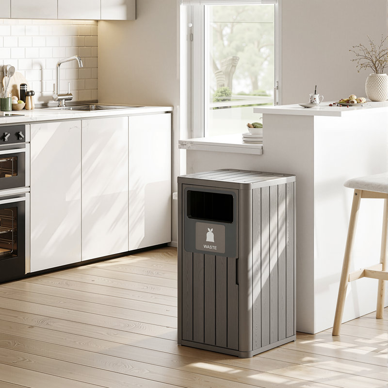 Poubelle en résine résistante aux intempéries de 35,45 po H pour patio et cuisine (brun clair / gris), Brun clair (gris)