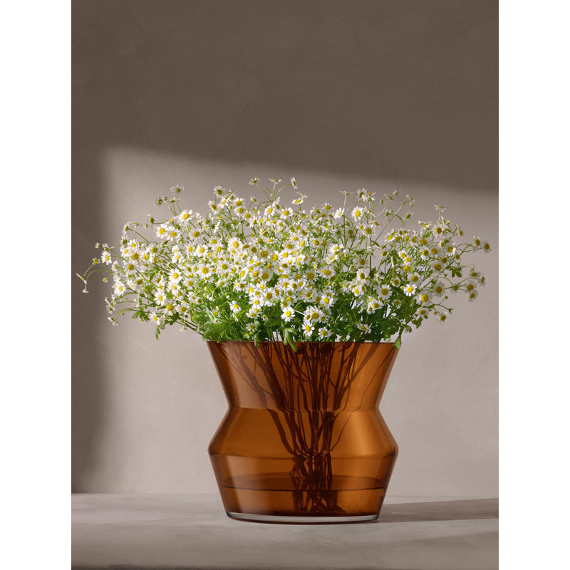 Sculpt Glass Candle Holder, 9" H x 10.25" W x 10.25" D, Cognac
