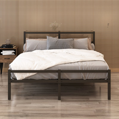 Lit plateforme en métal avec tête de lit, structure en métal robuste, aucun sommier tapissier requis (grand)