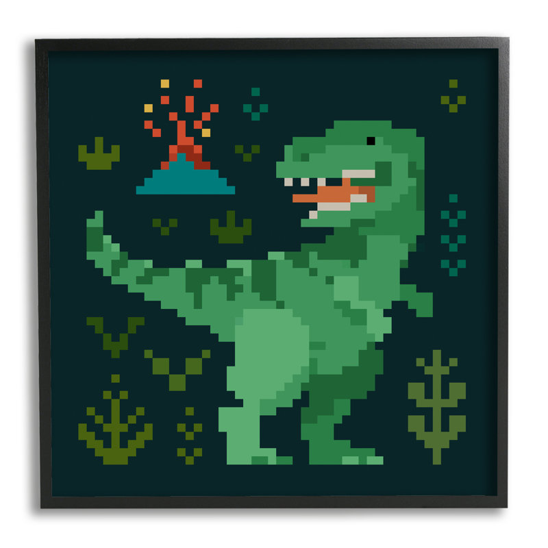 " Pixel Style Dinosaur ", 12" H x 12" W x 1.5" D, Midnight Black Framed Giclee