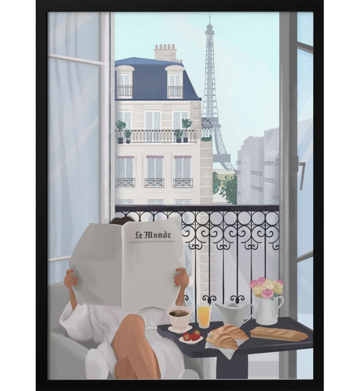 "Paris balcon", art mural texturé encadré, Noir, H 14 po x l 10 po