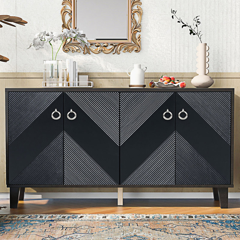 Accent Cabinet With Geometric Patterns, Entryway Cabinet, Black