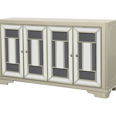 Armoire autoportante séduisante à 4 portes avec champagne scintillant et miroirs biseautés pour le décor de la chambre à coucher
