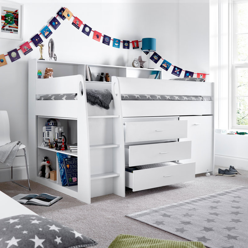 Ersa 90 X 190cm Loft Bed Bed Frame with Desk Included, White