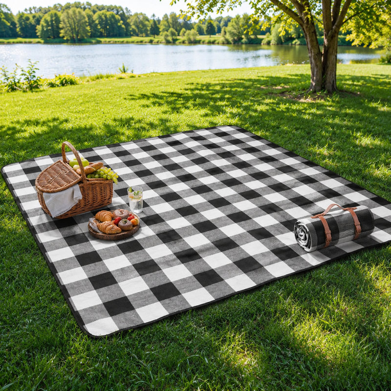 Couverture de plage imperméable et pliable 80 po x 80 po, Black/White