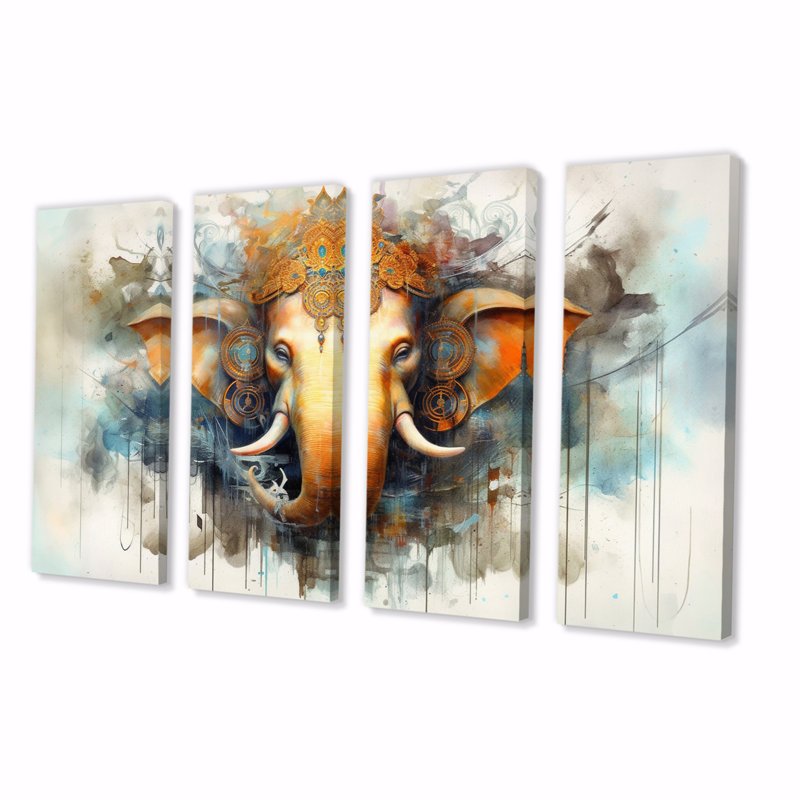 «Vibrant Hinduisim Elephant I», impression d'art mural - 4 panneaux