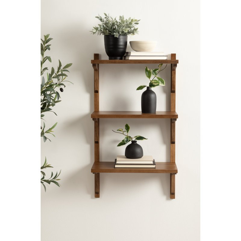 Carmouche Tiered Solid Wood Wall Shelf, Medium Wood