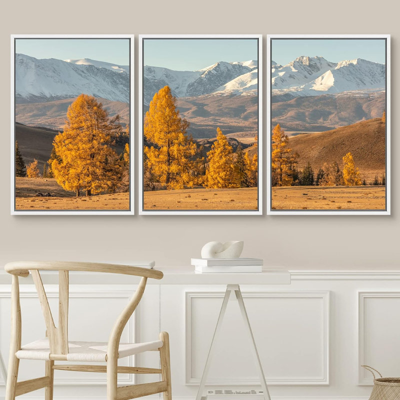 Reproduction d'art sur toile encadrée, automne, montagne, forêt, vallée, rustique, photographie, nature, réalisme, désert, calme, zen, pour le salon, la chambre à coucher, le bureau, reproduction sur toile, 3 pièces