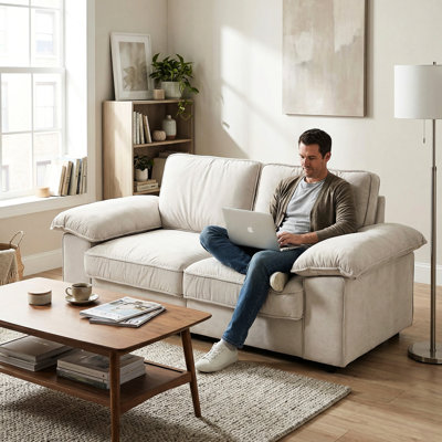 Velours blanc crème revêtu de 2, conception compacte de 79 pouces pour les petits espaces de vie, les pieds et les accoudoirs carrés, espace contemporain de 78,74 pouces, canapé deux places avec rangement caché, mousse haute