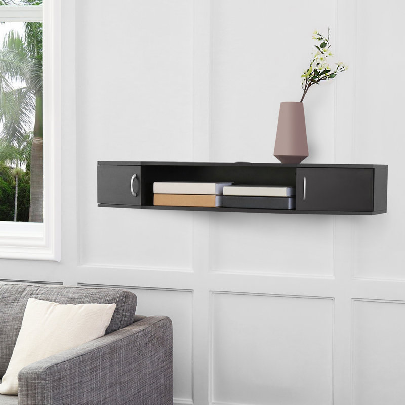 Axten Unfinished Floating TV Stand for TVs up to 65", Black, 65", No LED