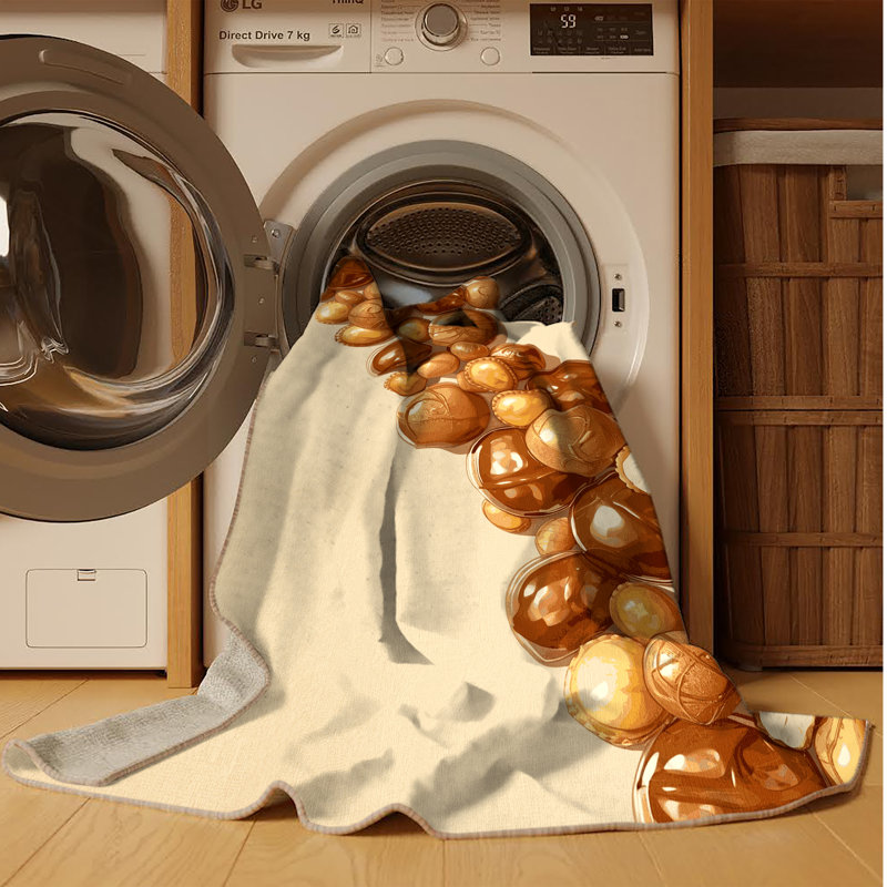 Tapis chic et luxueux beige lavable à la machine Elkton Profiteroles, 3 X 5