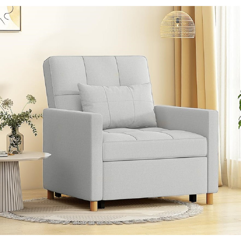 Upholstered Linen Convertible Chair, Light Grey