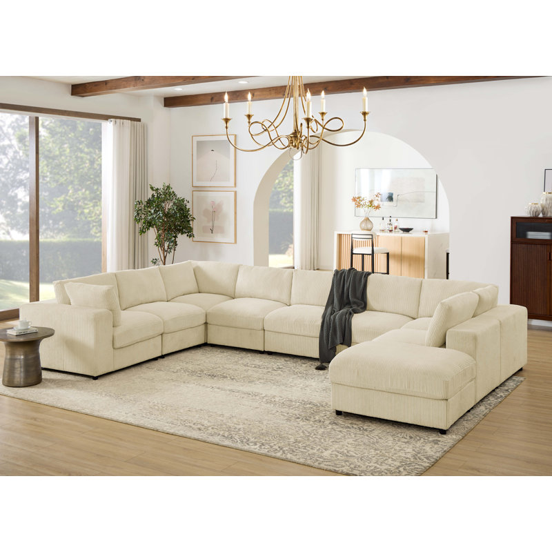 Canapé modulaire en velours côtelé Combewarington, Velours côtelé beige