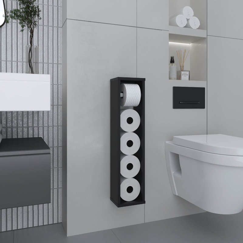 Bali  28" High Toilet Paper Holder Narrow Shelf Organizer For Bathroom, Living Room, Kitchen, Black