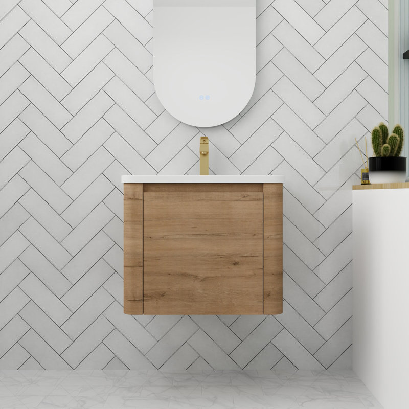 Bathroom Vanity With Sink In 24/28 Inch, Floating Bathroom Vanity With Soft Close Door, 24", Imitative Oak