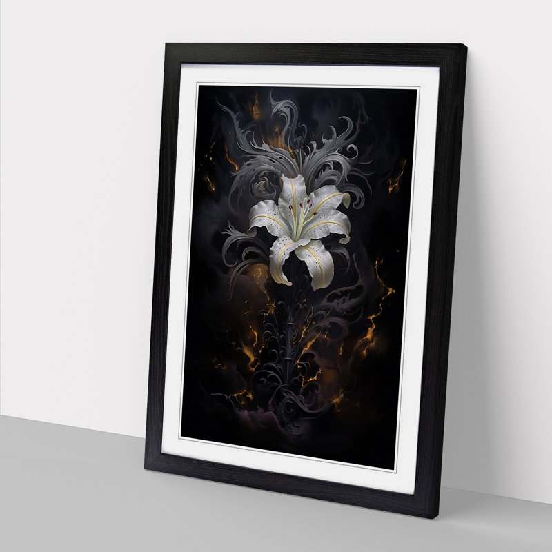 Lily Flower Gothic - Single Picture Frame Print on Wood, 34cm H x 25cm W x 2cm D, Black Framed
