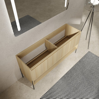 Armoire de salle de bain autoportante avec portes à fermeture en douceur